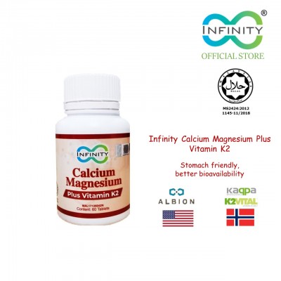 Infinity Calcium Magnesium Plus Vitamin K2 60 tablets (Kalsium, Halal, US, Norway, Imported, DiCalcium Malate)