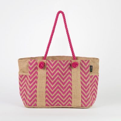 # AB 18 - TOSSA Fashion Jute Bag - Zig Zag print/pink (25 Units Per Carton)