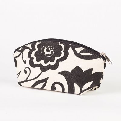 # CB 01 - TOSSA Cotton cosmetic bag - black&off white/floral (50 Units Per Carton)