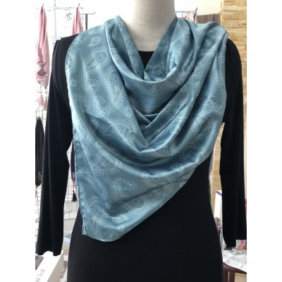 Square Satin Scarf - Turquoise Paisley With Twilly