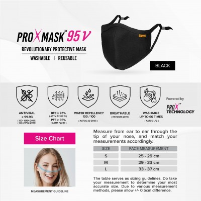 PROXMASK 95V Antiviral Reusable Face Mask - Solid Color - S Size