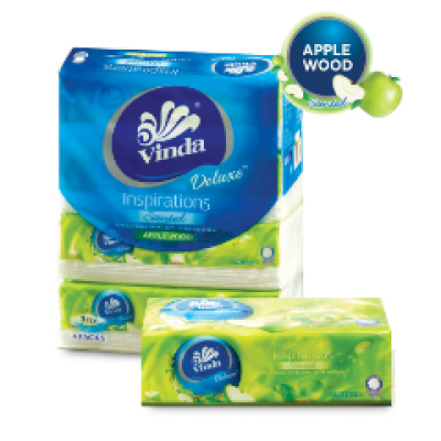 Vinda Deluxe Scented APPLEWOOD Soft Pack Facial Tissue 3 Ply 110s x 4