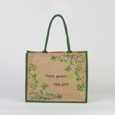 # AB 53 - TOSSA Jute Shopping Bag - floral print/green (300 gm. Per Unit)