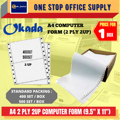 A4 2 PLY NCR COMPUTER PAPER - 2UP 500 SET ( 9.5'' X 11'' )