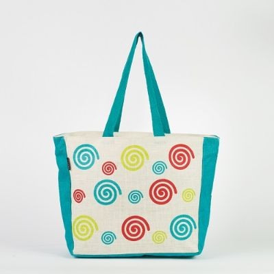 # AB 21- TOSSA Fashion Jute Bag  Model - Swirl print (25 Units Per Carton)