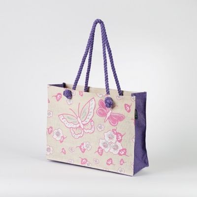 TOSSA Fashion Jute Bag  Model # AB 8, floral print, pink/purple (25 Units Per Carton)