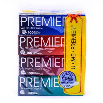 Premier Tissue 2 Ply 100 Pulls x 4Packs