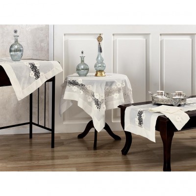 Vista Salon Takimi - Nazik 5 Pieces Table Cloth Set (Cream)