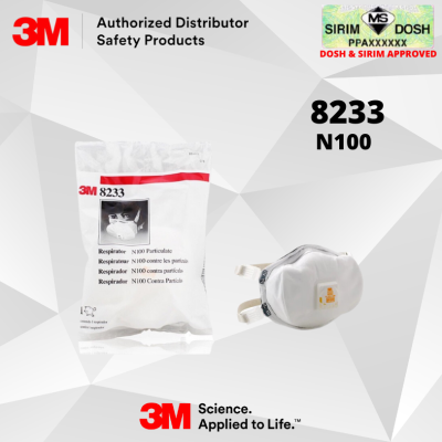 3M Particulate Respirator 8233, N100, Sirim and Dosh Approved (20pcs per carton)