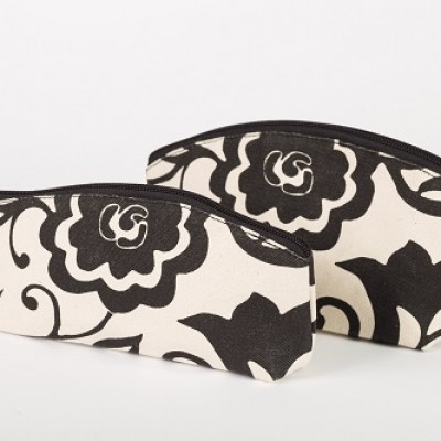 # CB 02 - TOSSA Cotton cosmetic bag - black&off white/floral (50 Units Per Carton)