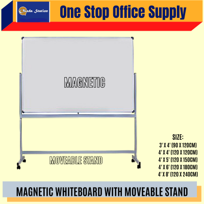 MAGNETIC WHITEBOARD WITH MOVEABLE STAND - 4' x 6' SIZE