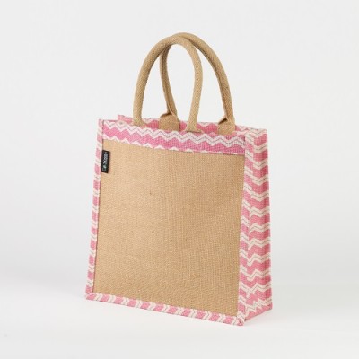 # AB 34 - TOSSA Jute Gift Bag/Zig zag white/pink print (50 Units Per Carton)