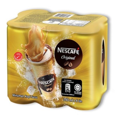 Nescafe ORIGINAL Canned 6 x 240 ml Coffee Drink Kopi