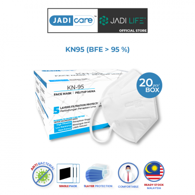 [Ready Stock Malaysia] Jadi Care 20 Pieces KN95 5-Ply 5 Layer White Disposable Face Masks