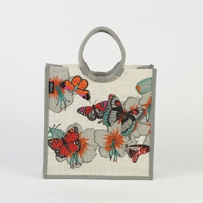 # AB 12 - TOSSa Fashion Jute Bag - butterfly priny/gray (300 gm. Per Unit)