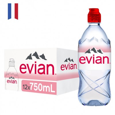 EVIAN Rebirth Natural Mineral Water SPORTS Cap 750ml Bottle (12 Bottles Per Carton)