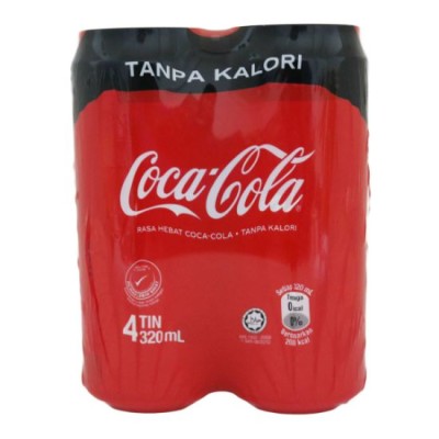 Coke NO CALORIES Canned 4 x 320 ml Soft Drink