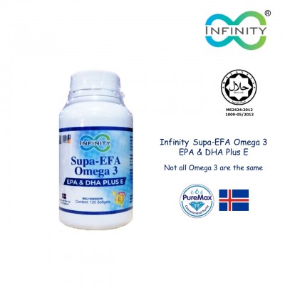 Infinity Supa-EFA Omega 3 EPA & DHA Plus E 120 softgels (Fish Oil, Minyak Ikan, Halal, Iceland, Imported)