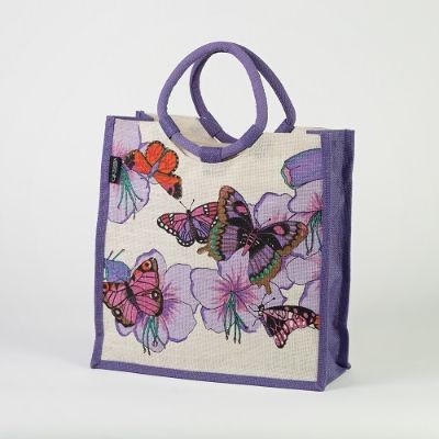 # AB 11 - TOSSA Fashion Jute Bag, butterfly print/purple (25 Units Per Carton)