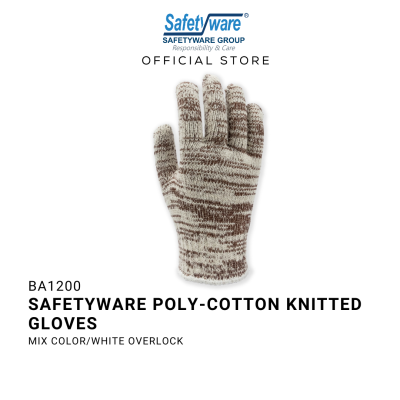 SAFETYWARE Polyester Cotton Knitted Glove 1000g Mix Color with White Overlock Sarung Tangan Kerja 12 pairs 1 dozen