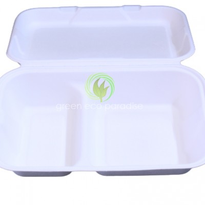 2 Compartment Biodegradable Lunch Box White 500 pieces