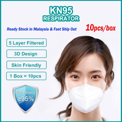 KN95 Respirator 5 Layer Filtered 95% Airborne Particle Filtration White Mask (10pcs per Box)