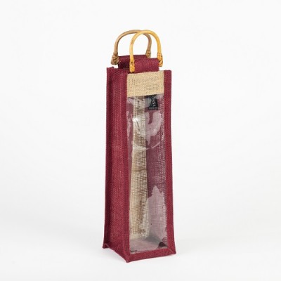 # WB 1 - TOSSA Jute Wine Bottle Bag/ maroon (10 Units Per Carton)