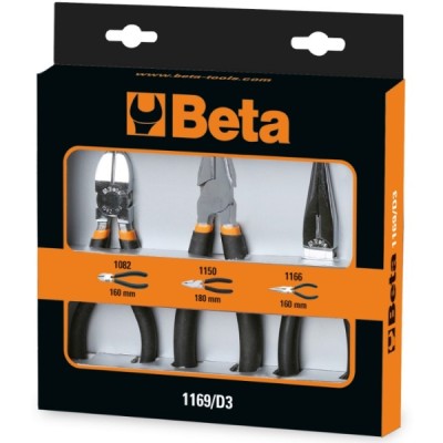 BETA 1169 D3 SET OF 1 COMBINATION PLIERS, 1 LONG NEEDLE NOSE PLIERS AND 1 DIAGONAL CUTTING NIPPERS