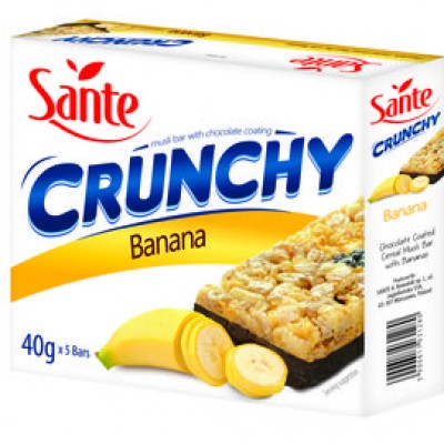 SANTE Crunchy Bar Banana with Chocolate Coating 5 x 40gm Box (32 Units Per Carton)
