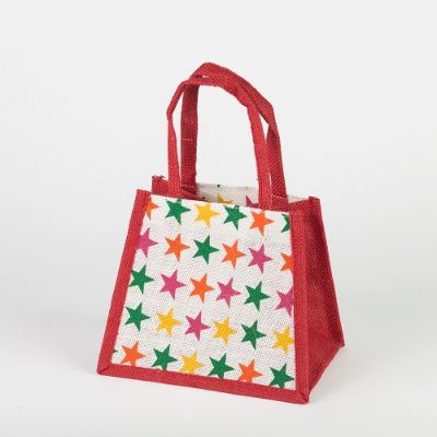 # RBK 07 RED - TOSSA Jute Gift Bag /Stars print (50 Units Per Carton)