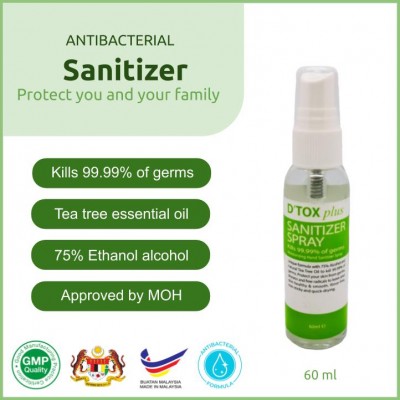D'Tox plus hand sanitizer 60ml spray (138 Units Per Carton)