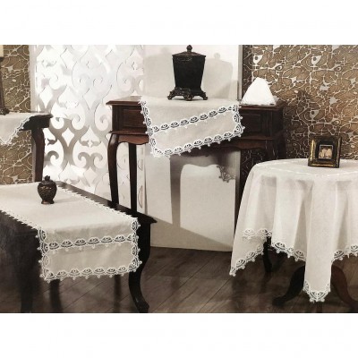 Evora Salon Takimi - Nazik 5 Pieces Table Cloth Set (Cream)