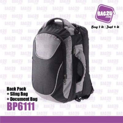 Bag2u Backpack + Sling + Document Bag (Trio Use) (Black) BP6111 (1000 Grams Per Unit)
