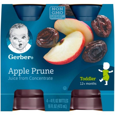 Gerber 100% Apple Prune Juice 473ml Bottle (pack of 4 x 118ml) (6 bottles per carton)
