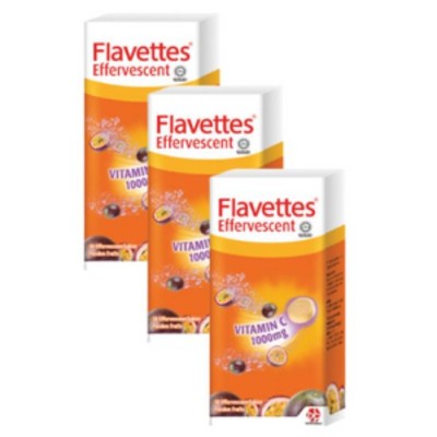 (SET OF 3) FLAVETTES EFFERVESCENT 1000MG VITAMIN C PASSION FRUIT 30'S