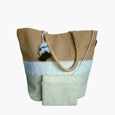# AA 37 - TOSSA Fashion Jute Bag /Natural & Off white (450 gm. Per Unit)
