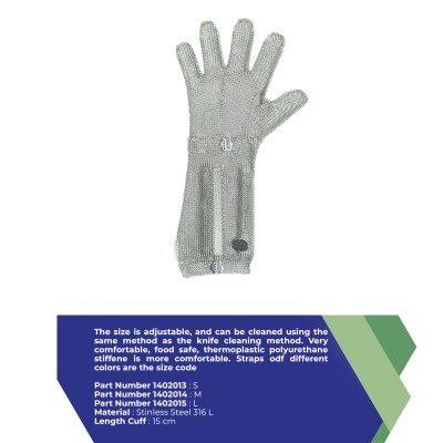 1402015 STAINLESS STEEL MESH GLOVE WITH CUFF SIZE L 15 CM