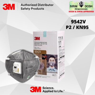 3M Particulate Respirator 9542V, KN95 P2, with Valve and Nuisance Level Organic Vapor Relief, Sirim and Dosh Approved (20pcs per Box)