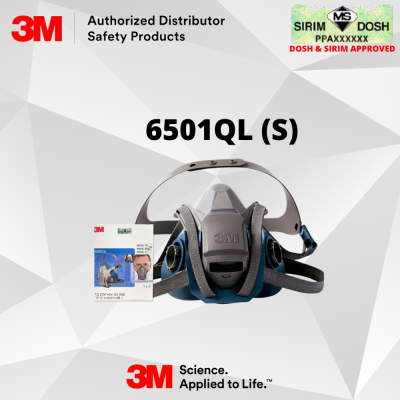 3M Rugged Comfort Quick Latch Half Facepiece Reusable Respirator 6501QL, Small, CE, Sirim and Dosh Approved.
