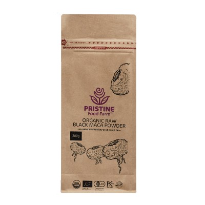Pristine Food Farm: Organic Raw Black Maca Powder (200 Grams Per Unit)