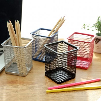 Square wire mesh pen holder container