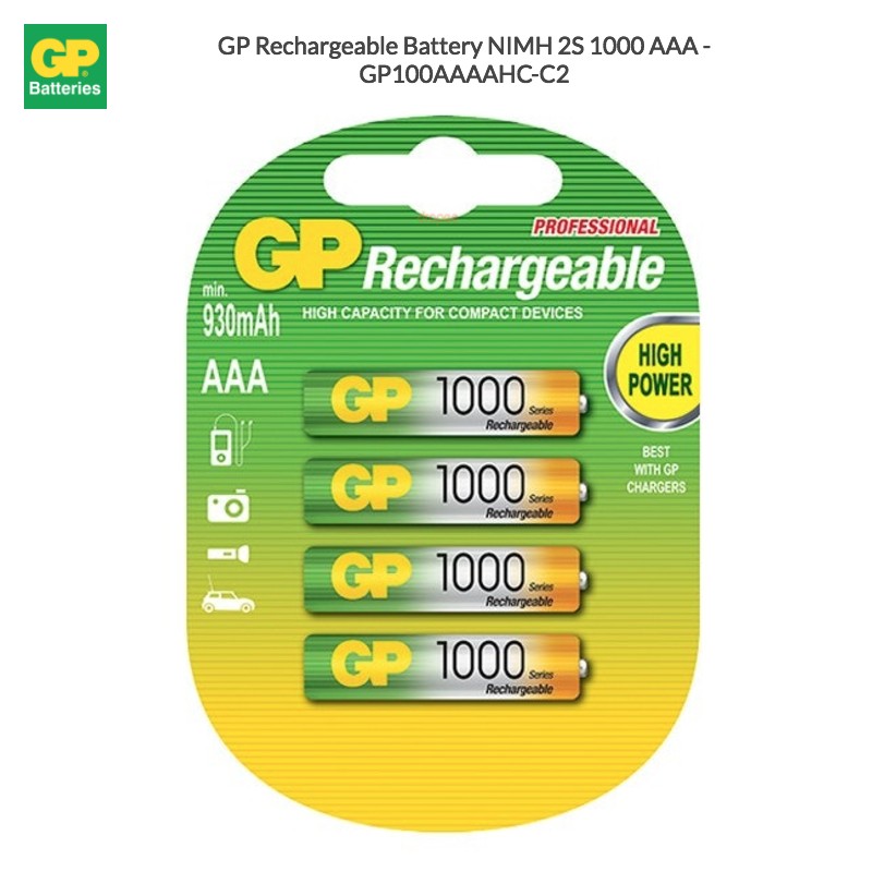 GP Rechargeable Battery NIMH 2S 1000 AAA - GP100AAAAHC-C2 (1 Units Per Outer)
