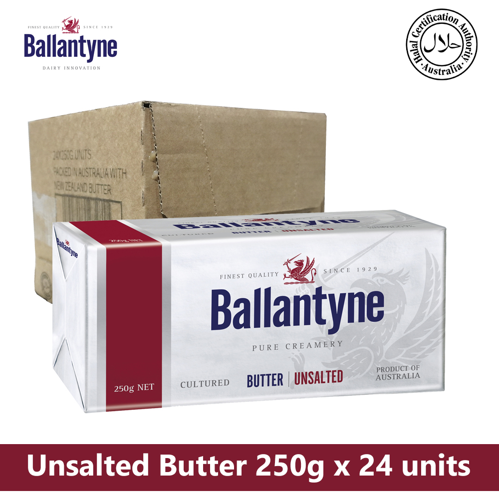 BALLANTYNE FOIL WRAPPED BUTTER, UNSALTED 250G X 24