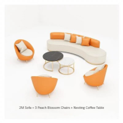 2M Sofa + 3 Peach Blossom Chairs + Nesting Coffee Table