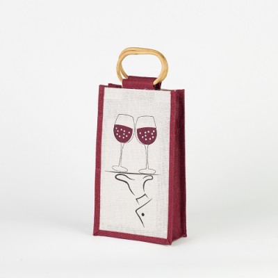 # WB 04 - TOSSA Jute Wine Bottle Bag / double/maroon (10 Units Per Carton)