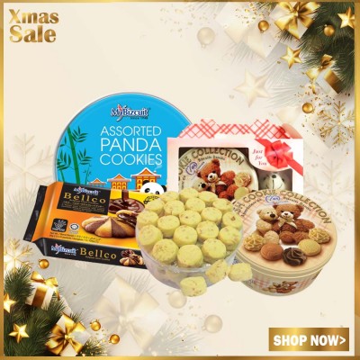 [MyEmart CHRISMAST GIFT] Danish Cookies Gift Set   Assorted Panda Cookies   Bellco Belgium Cookies   Danish Bear Cookies   Melting Almond   Set2