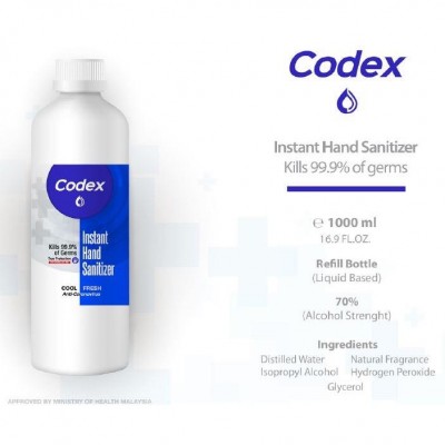 Codex 70% Alcohol Instant Hand Sanitizer 1L