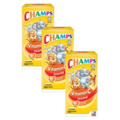 (SET OF 3) CHAMPS VITAMIN C ORANGE FLAVOUR 100MG 100 TABLETS