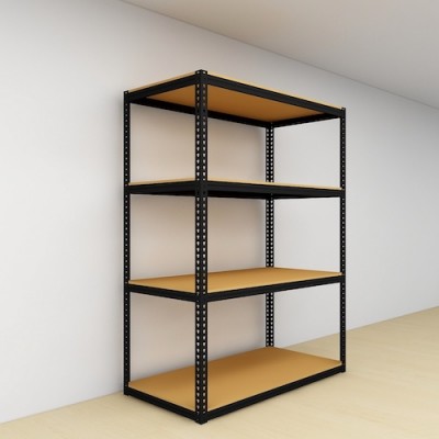 Warehouse Boltless Storage Rack 4 Level Wood Shelves 2100 H x 1200L x 600 D (Black)