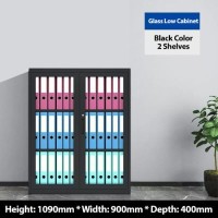 Black Cabinet for File Storage - Glass Low Cabinet
